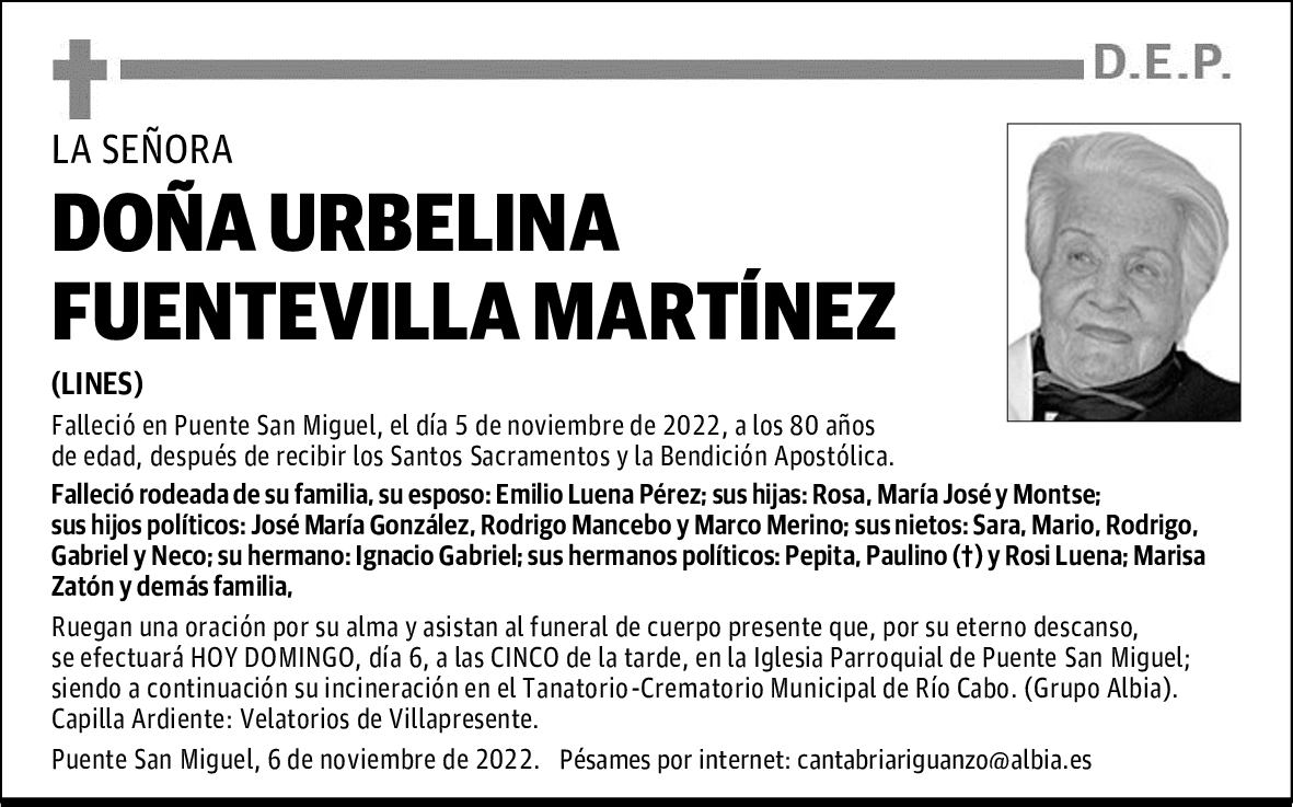 DOÑA URBELINA FUENTEVILLA MARTÍNEZ