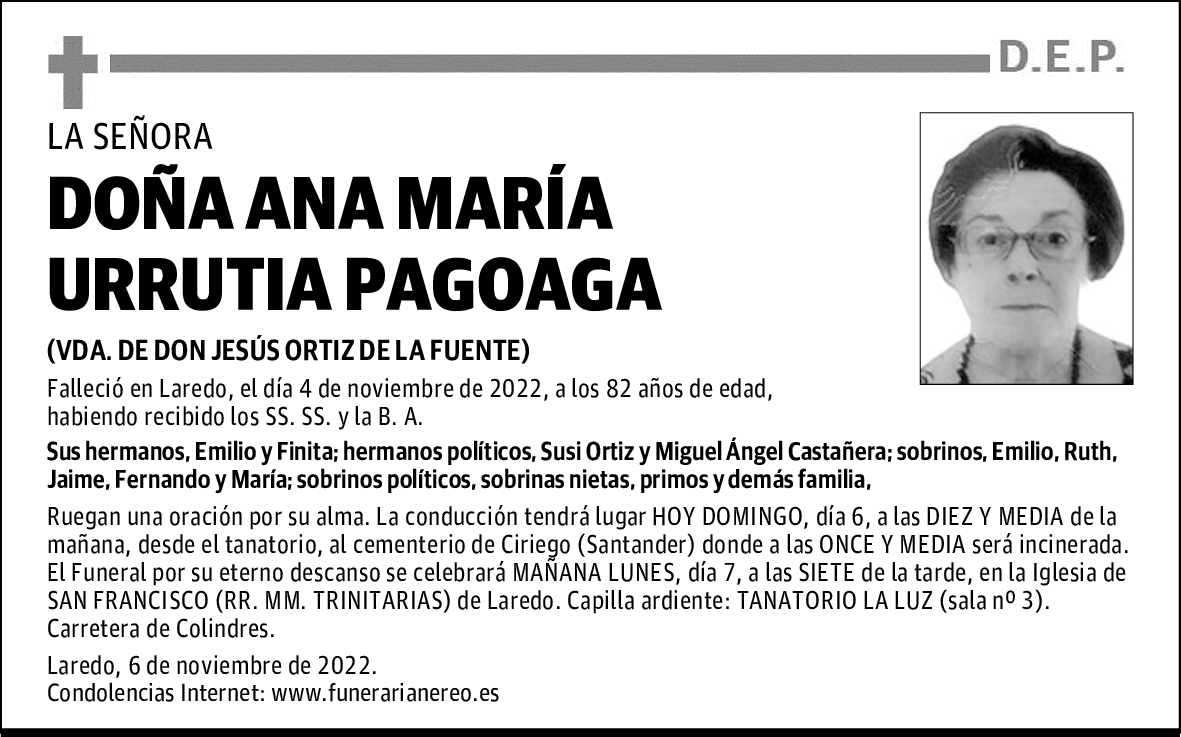 DOÑA ANA MARÍA URRUTIA PAGOAGA