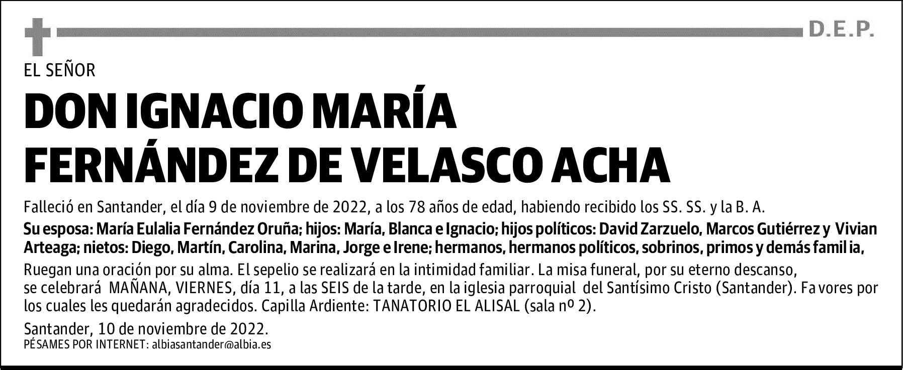 DON IGNACIO MARÍA FERNÁNDEZ DE VELASCO ACHA
