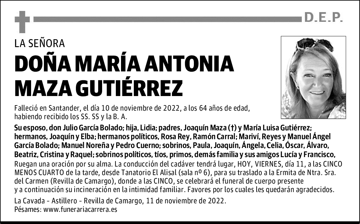 DOÑA MARÍA ANTONIA MAZA GUTIÉRREZ