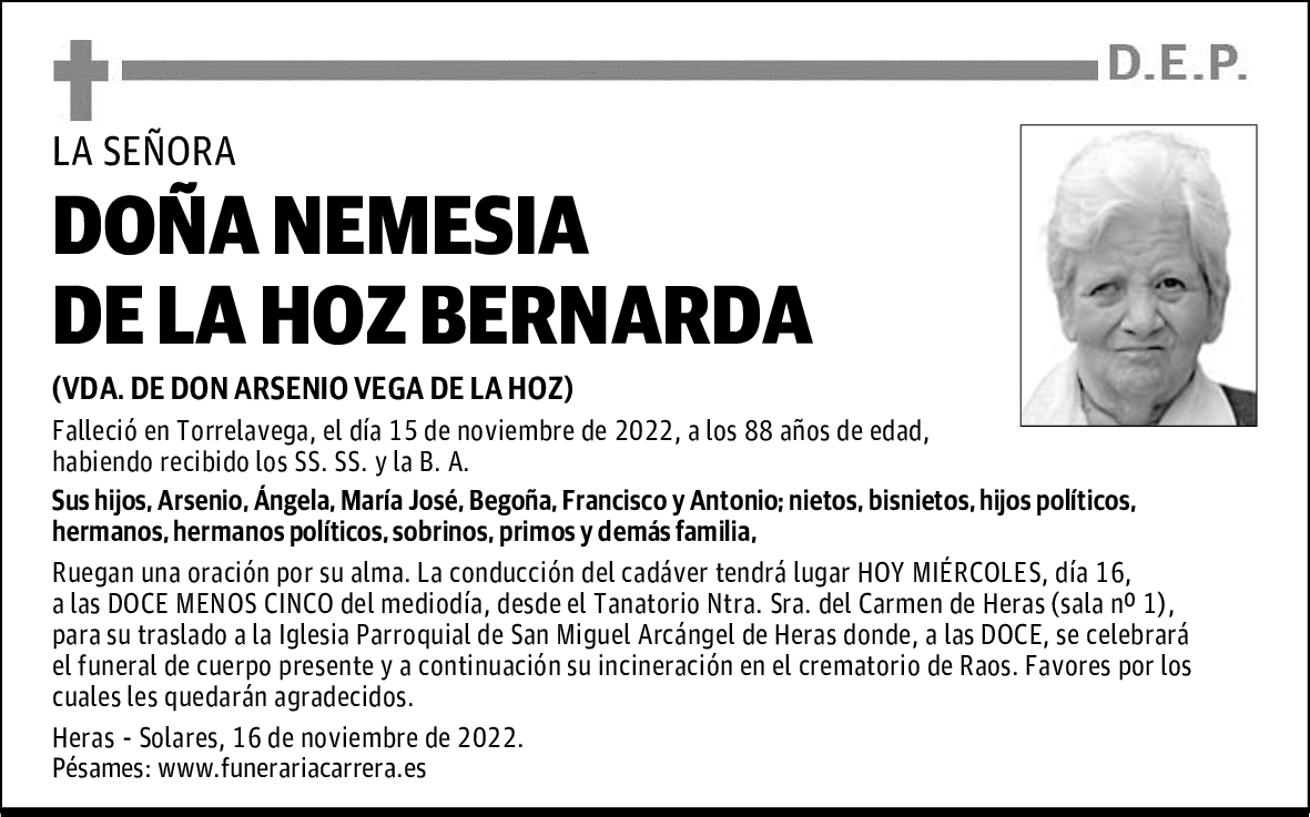 DOÑA NEMESIA DE LA HOZ BERNARDA