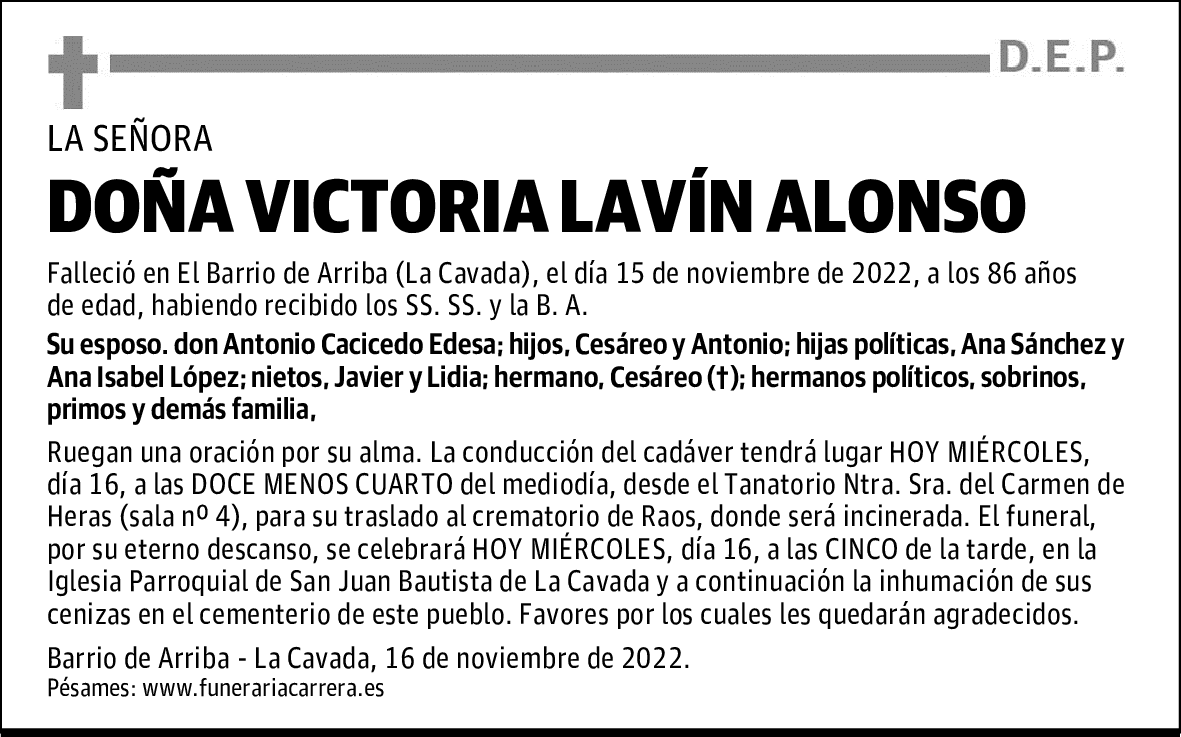 DOÑA VICTORIA LAVÍN ALONSO