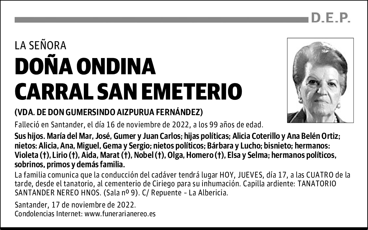 DOÑA ONDINA CARRAL SAN EMETERIO