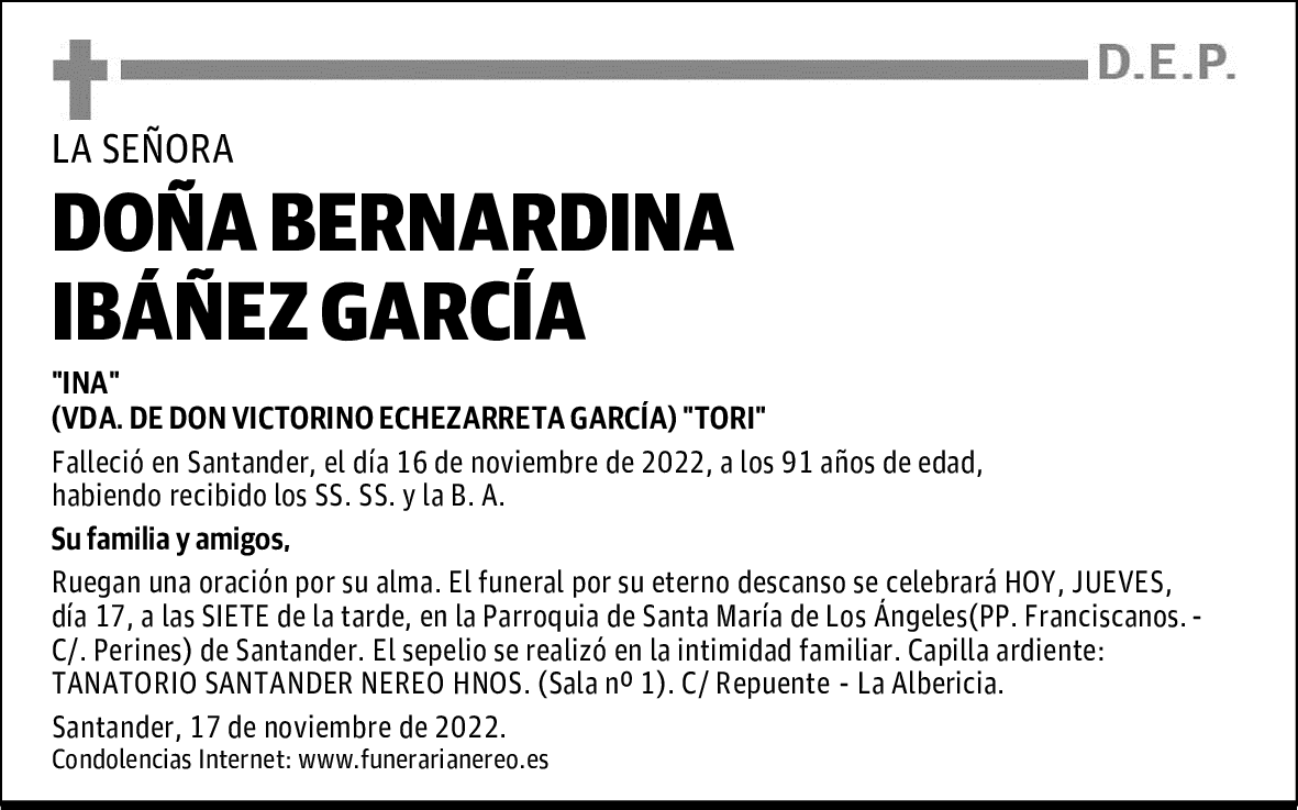 DOÑA BERNARDINA IBÁÑEZ GARCÍA
