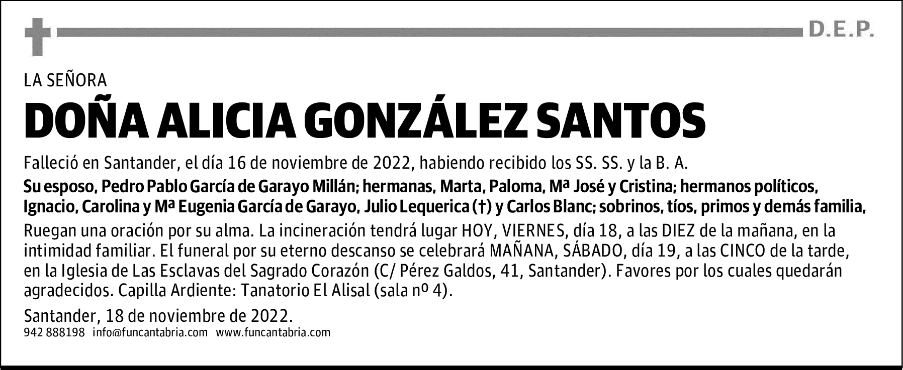 DOÑA ALICIA GONZÁLEZ SANTOS