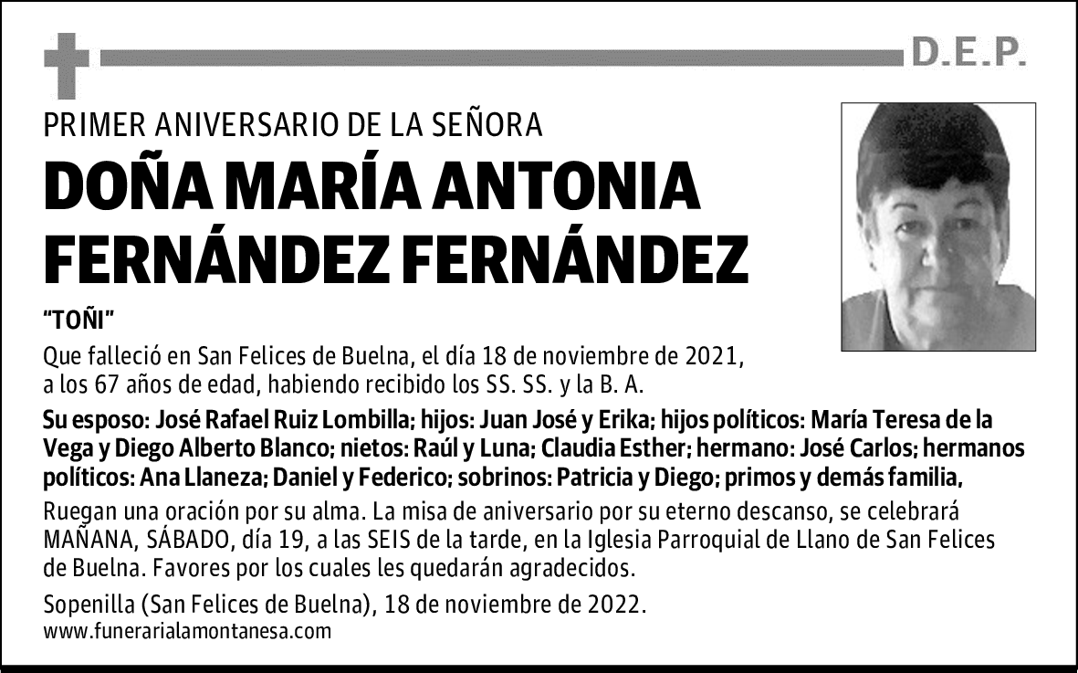 DOÑA MARÍA ANTONIA FERNÁNDEZ FERNÁNDEZ