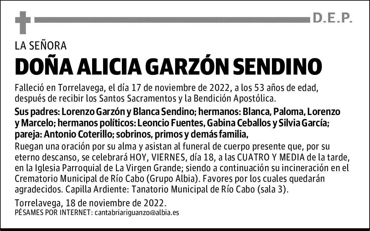 DOÑA ALICIA GARZÓN SENDINO