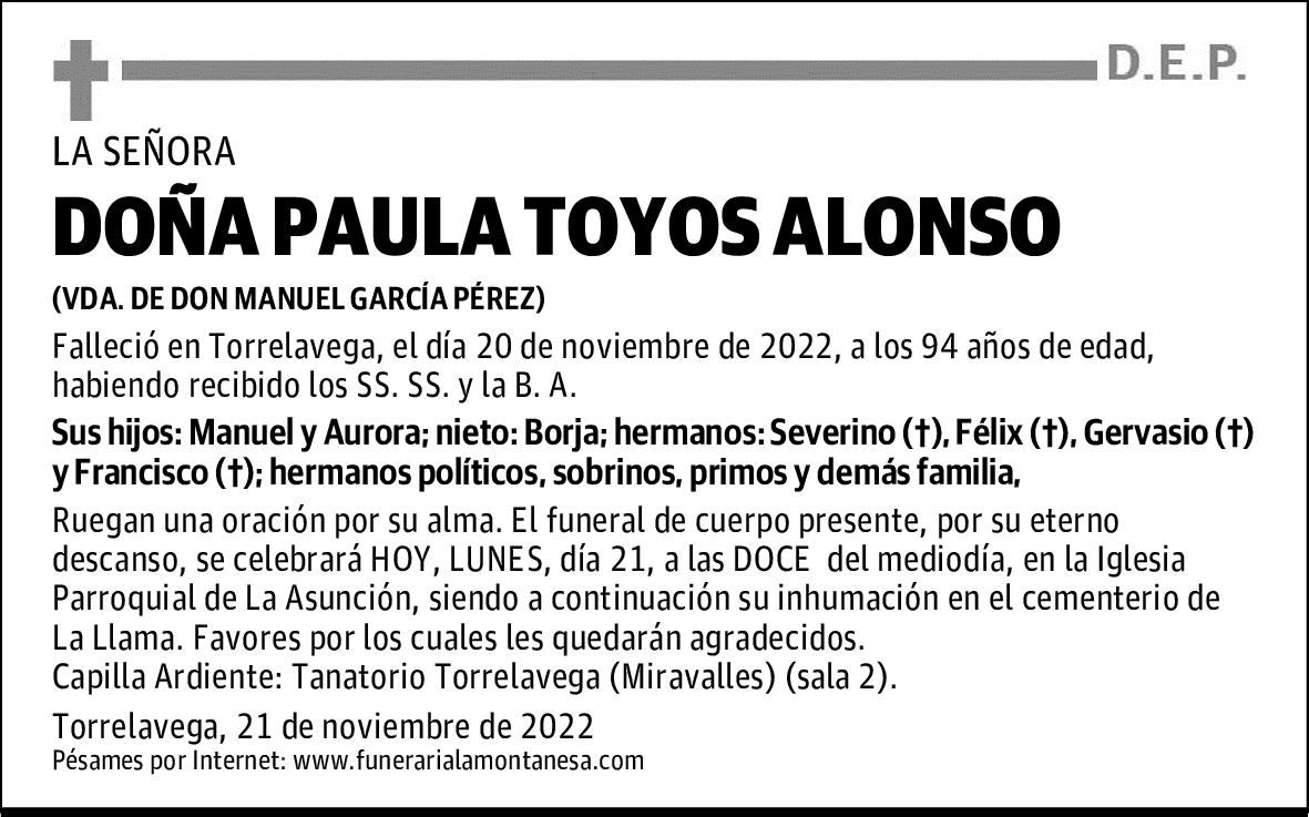 DOÑA PAULA TOYOS ALONSO