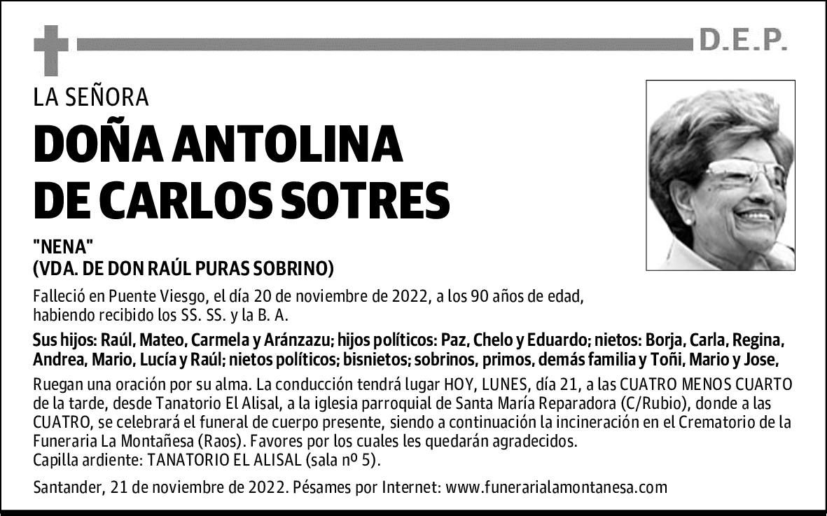 DOÑA ANTOLINA DE CARLOS SOTRES