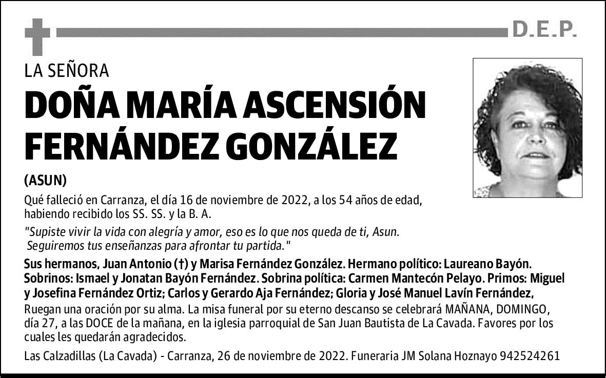 DOÑA MARÍA ASCENSIÓN FERNÁNDEZ GONZÁLEZ
