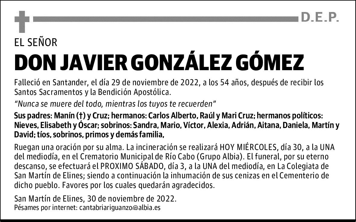 DON JAVIER GONZÁLEZ GÓMEZ