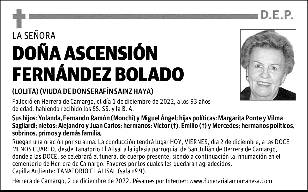 DOÑA ASCENSIÓN FERNÁNDEZ BOLADO