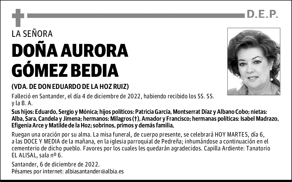 DOÑA AURORA GÓMEZ BEDIA