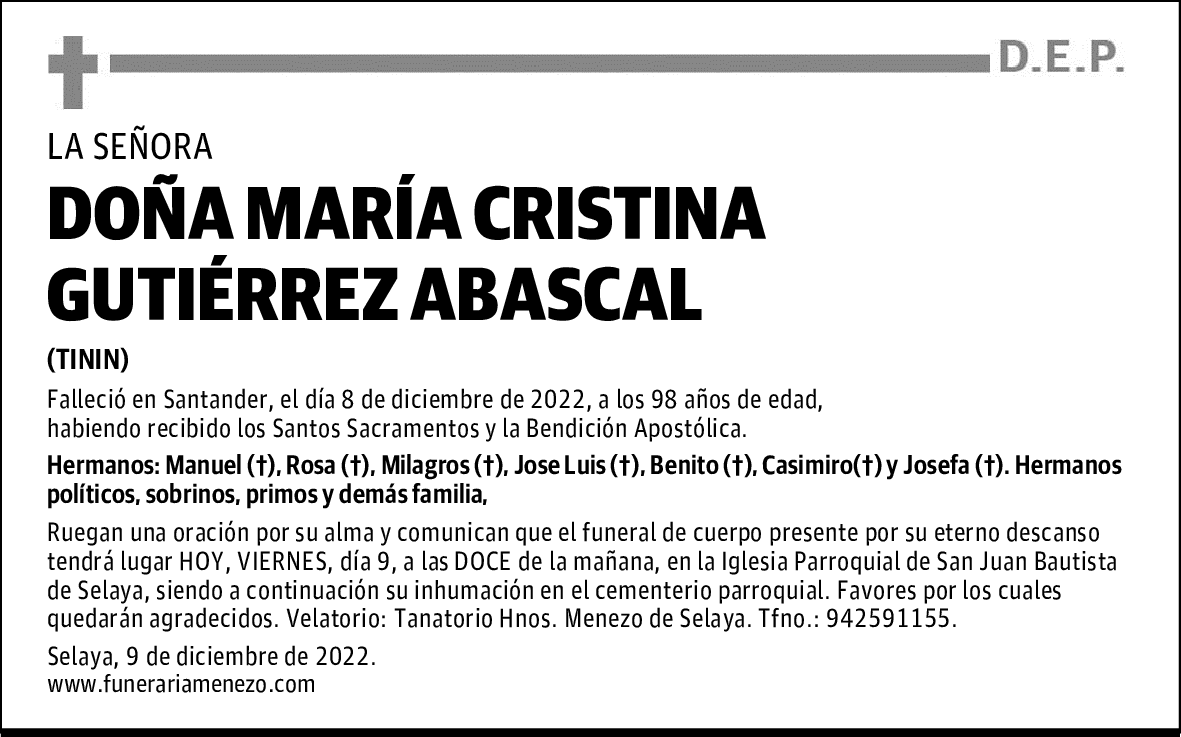 DOÑA MARÍA CRISTINA GUTIÉRREZ ABASCAL