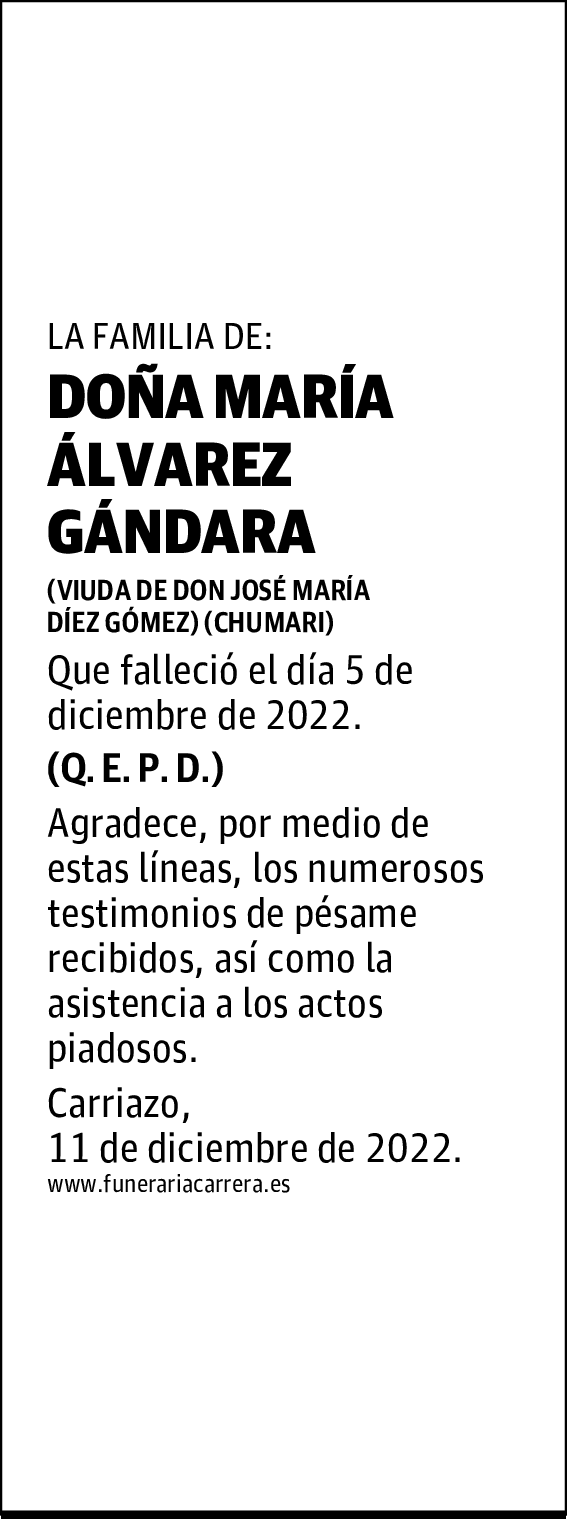 DOÑA MARÍA ÁLVAREZ GÁNDARA