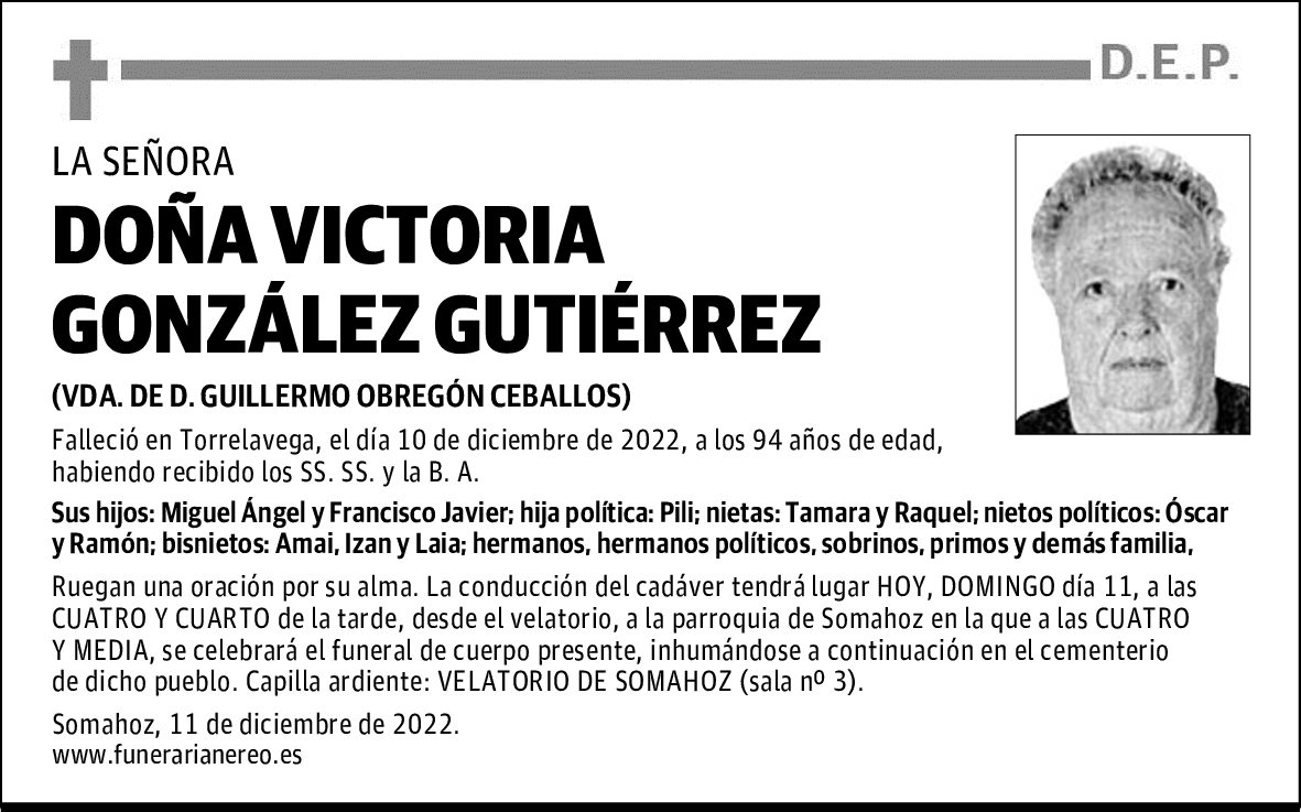 DOÑA VICTORIA GONZÁLEZ GUTIÉRREZ