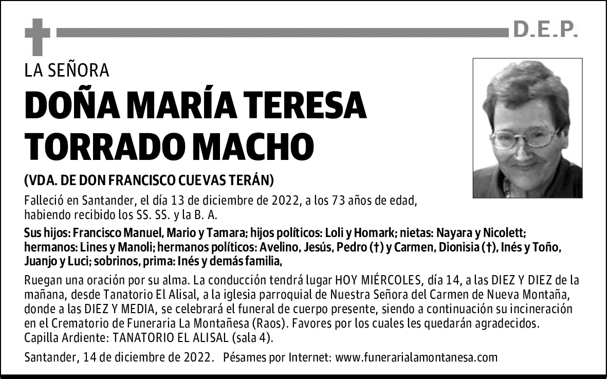 DOÑA MARÍA TERESA TORRADO MACHO