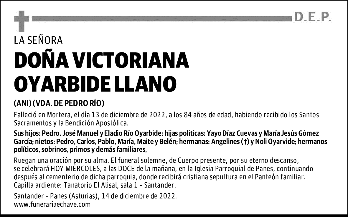 DOÑA VICTORIANA OYARBIDE LLANO