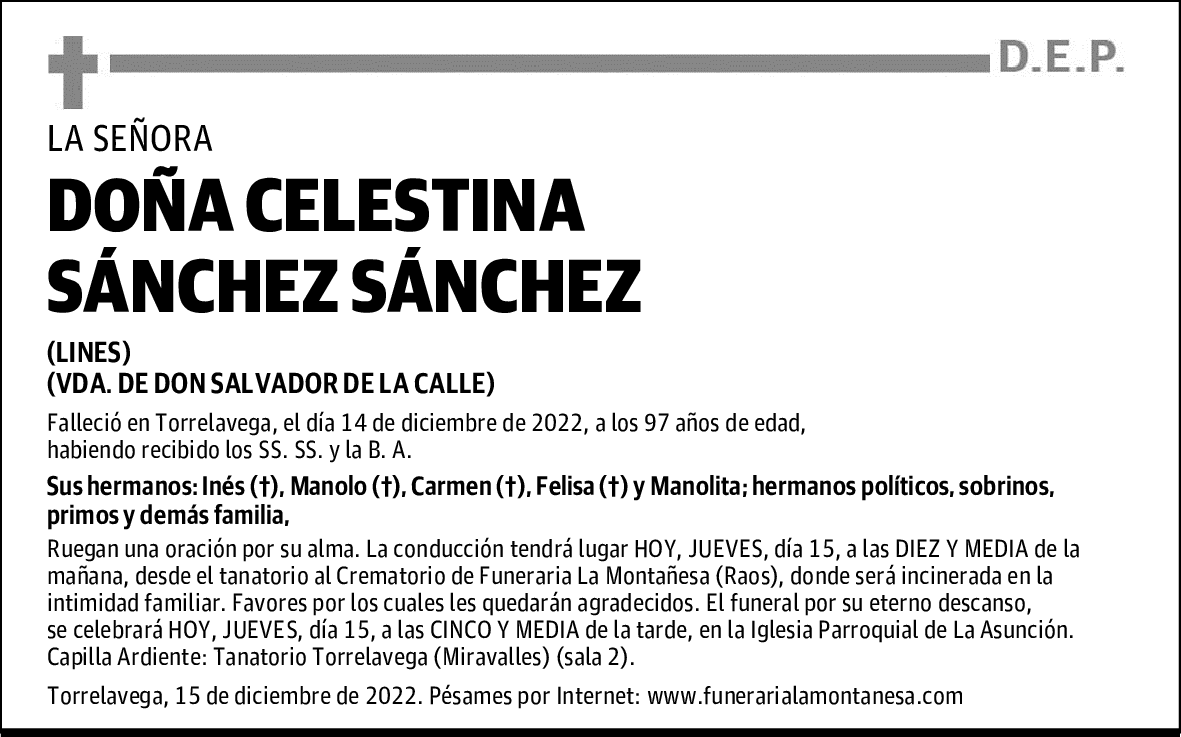 DOÑA CELESTINA SÁNCHEZ SÁNCHEZ