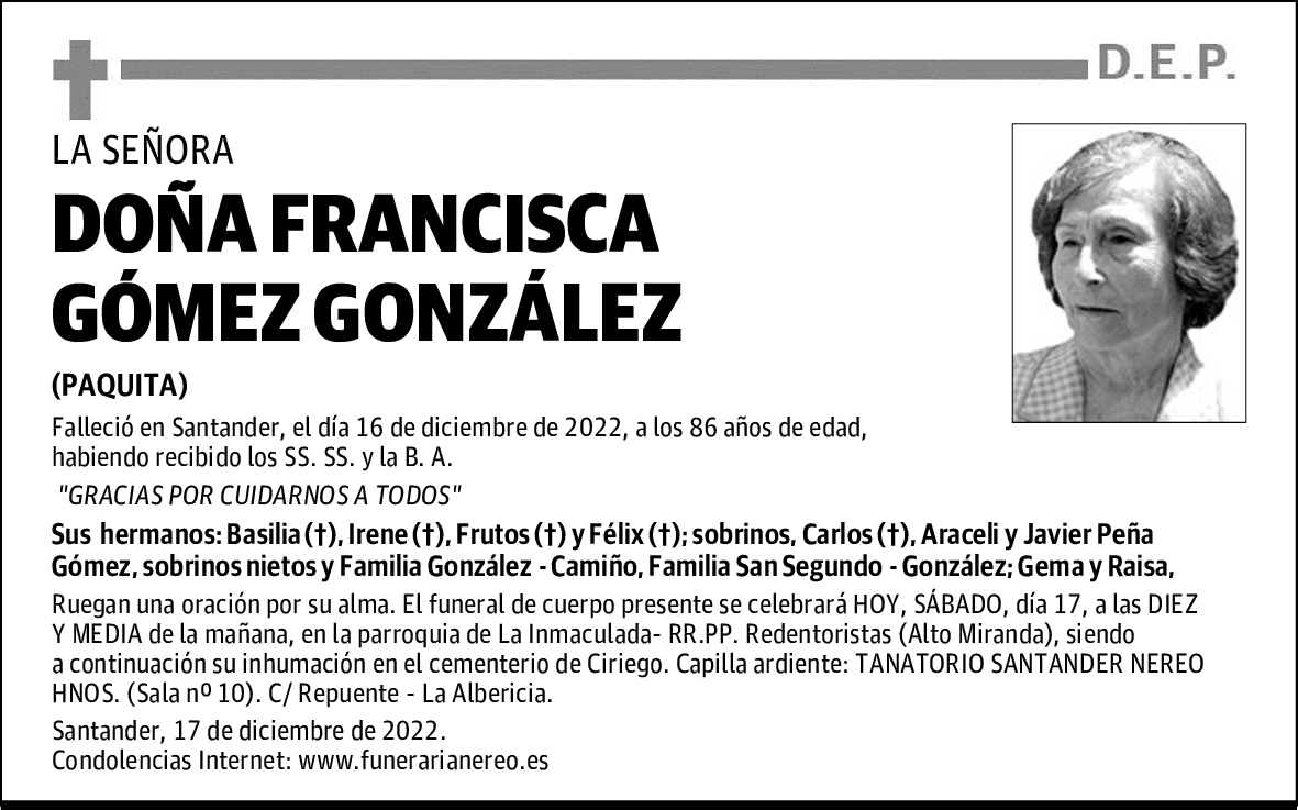 DOÑA FRANCISCA GÓMEZ GONZÁLEZ