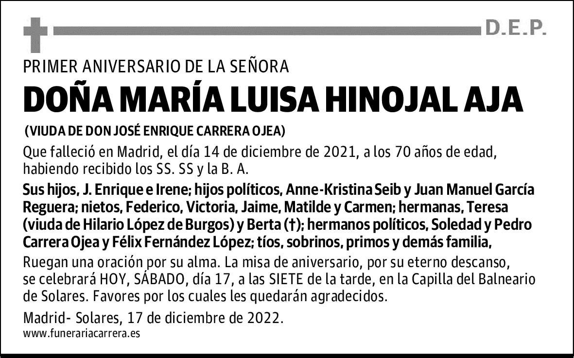 DOÑA MARÍA LUISA HINOJAL AJA