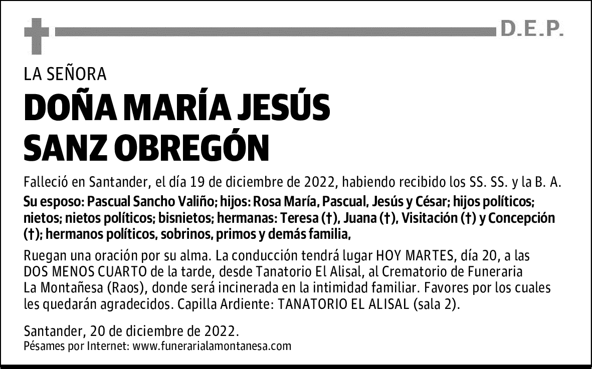 DOÑA MARÍA JESÚS SANZ OBREGÓN