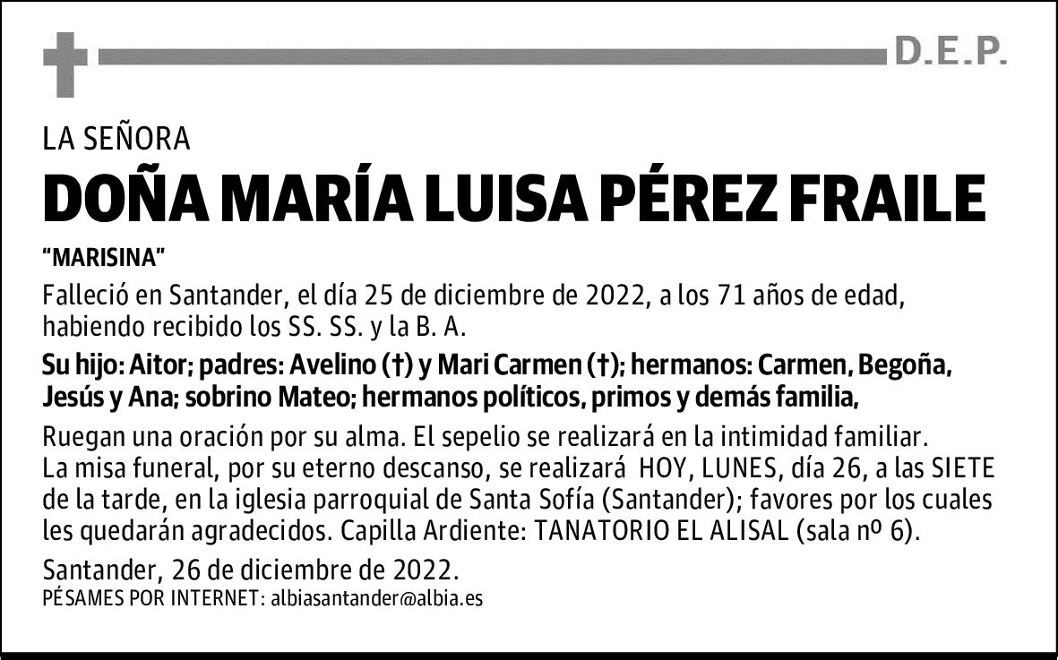 DOÑA MARÍA LUISA PÉREZ FRAILE