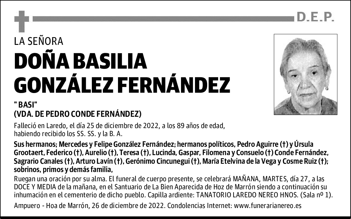 DOÑA BASILIA GONZÁLEZ FERNÁNDEZ