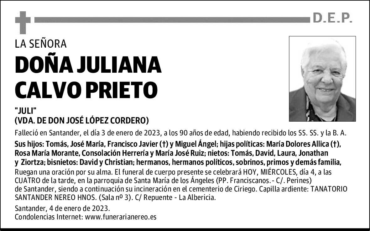 DOÑA JULIANA CALVO PRIETO