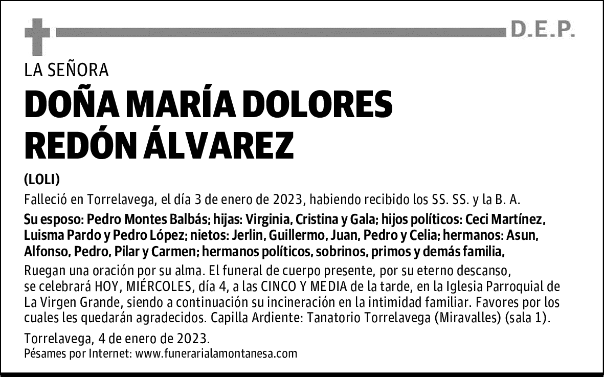 DOÑA MARÍA DOLORES REDÓN ÁLVAREZ