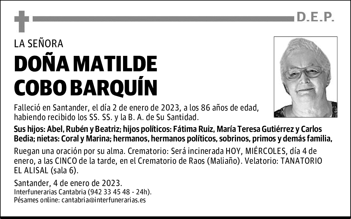 DOÑA MATILDE COBO BARQUÍN