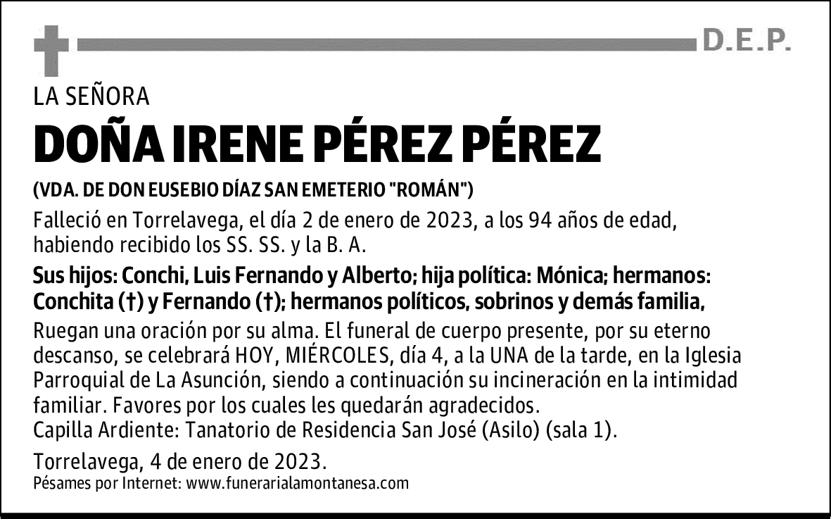 DOÑA IRENE PÉREZ PÉREZ