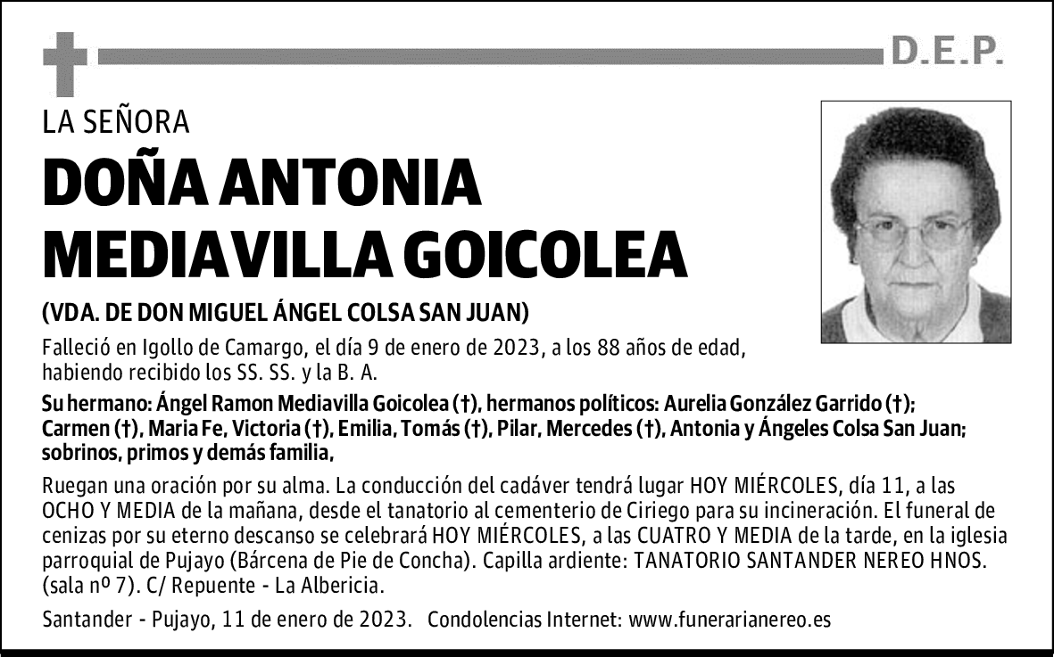 DOÑA ANTONIA MEDIAVILLA GOICOLEA