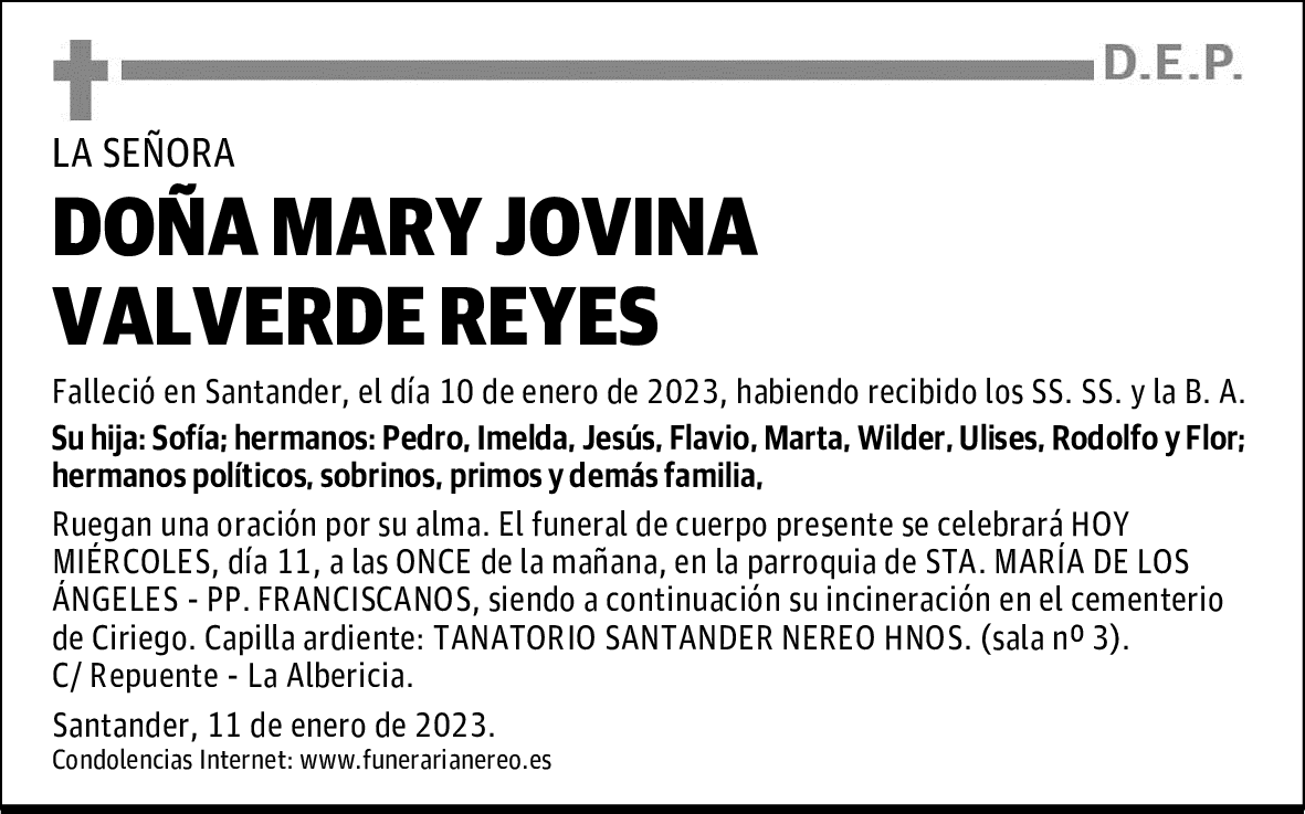 DOÑA MARY JOVINA VALVERDE REYES