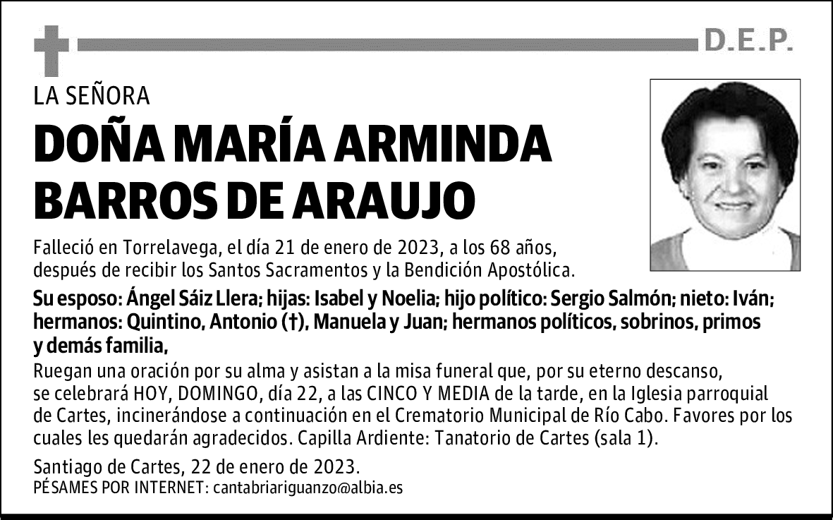 DOÑA MARÍA ARMINDA BARROS DE ARAUJO