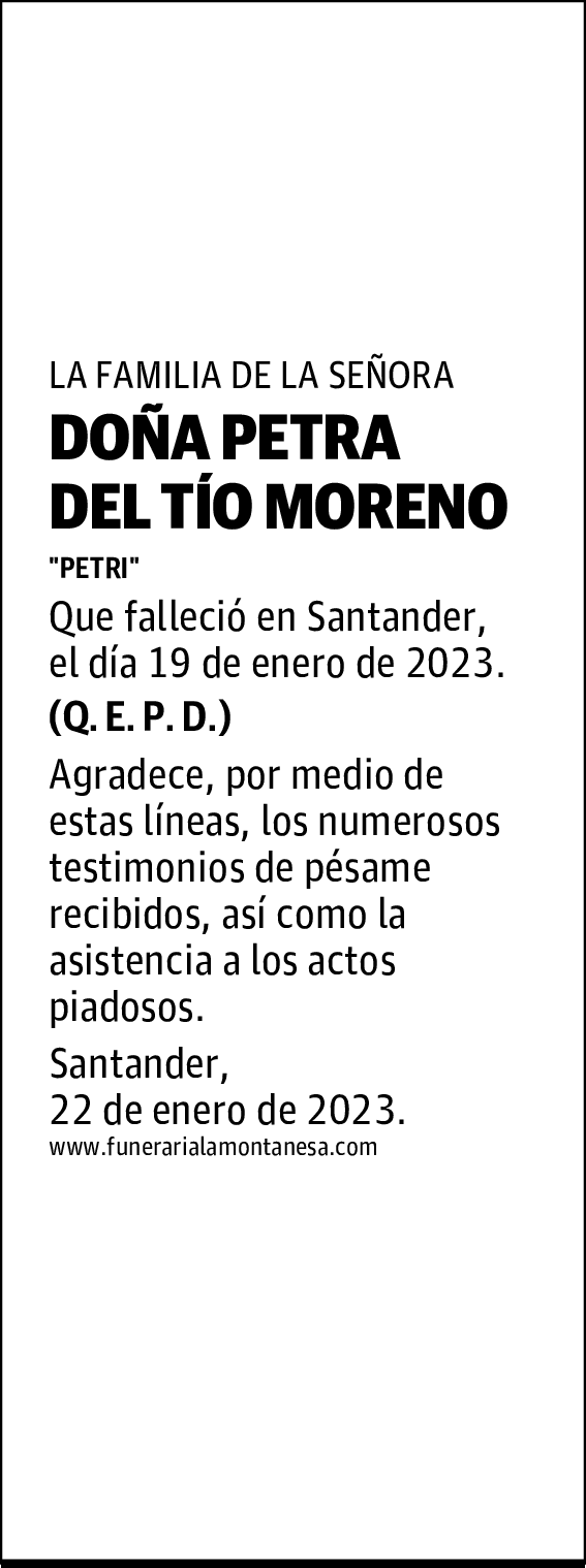 DOÑA PETRA DEL TÍO MORENO