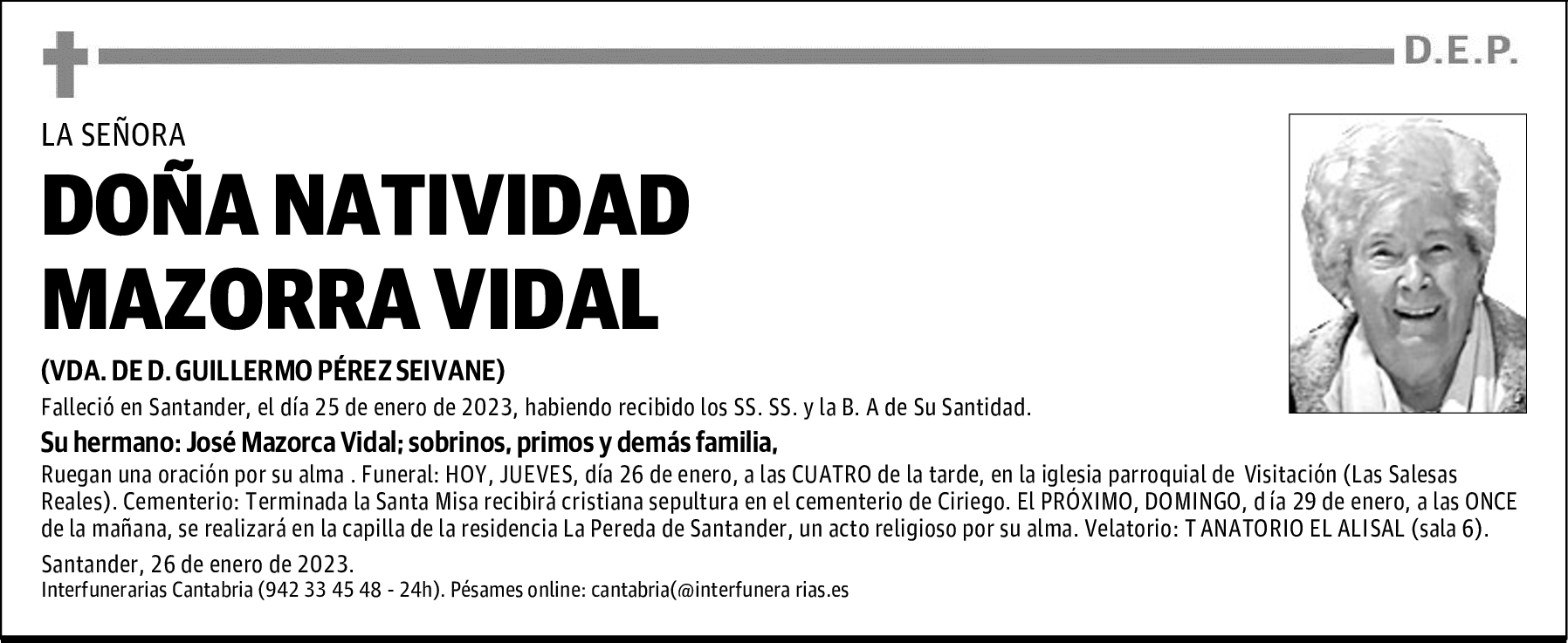 DOÑA NATIVIDAD MAZORRA VIDAL