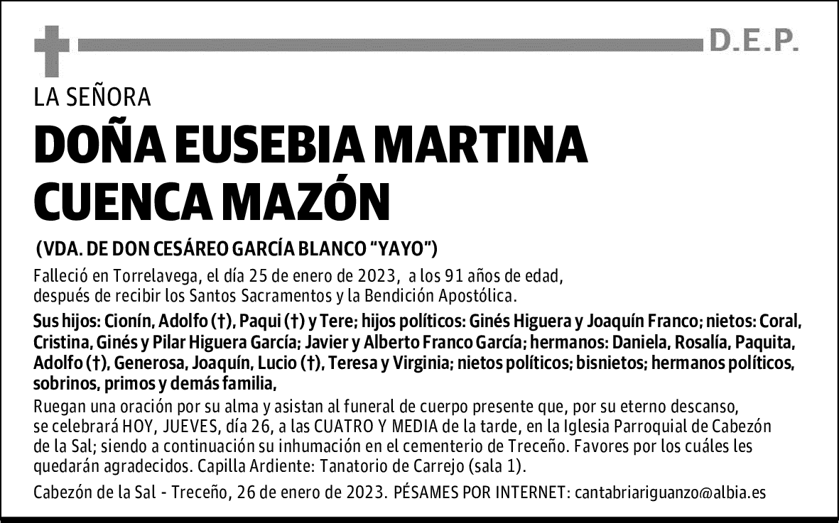 DOÑA EUSEBIA MARTINA CUENCA MAZÓN