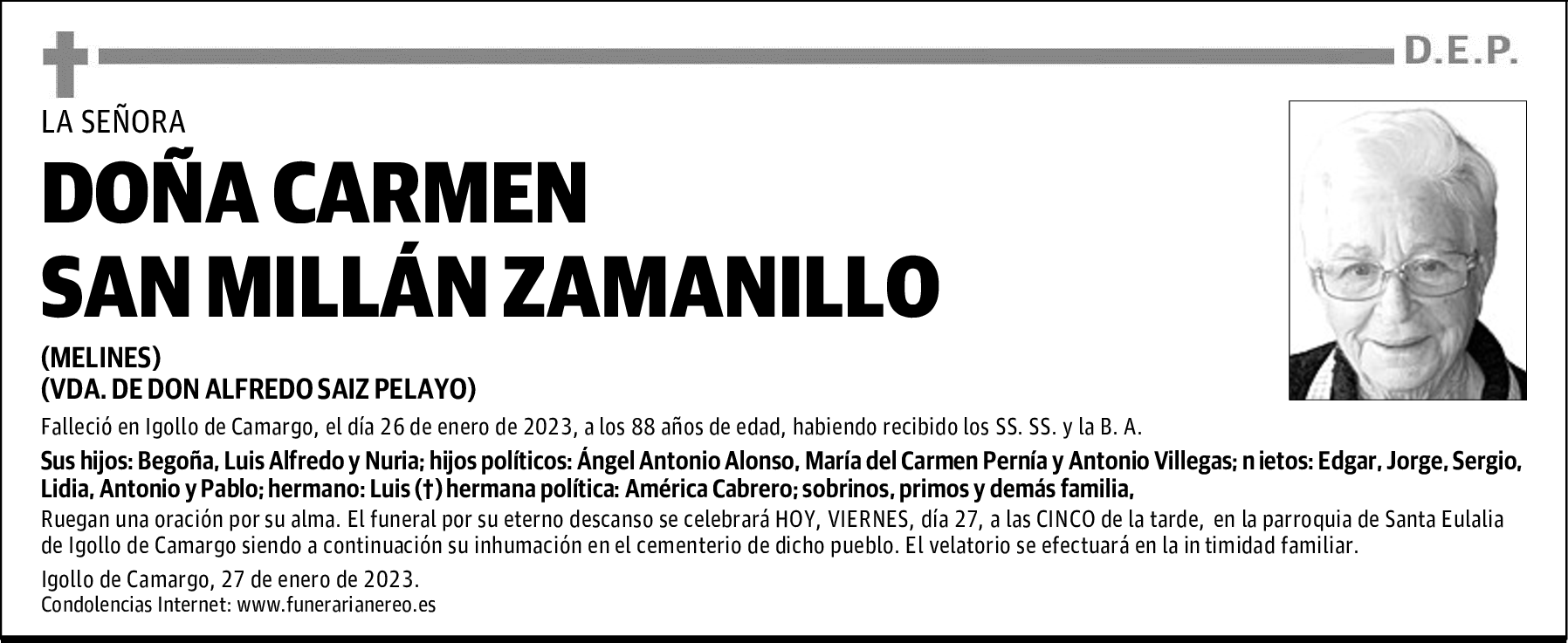 DOÑA CARMEN SAN MILLÁN ZAMANILLO