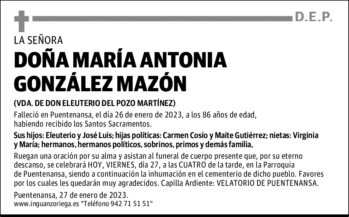 DOÑA Mª ANTONIA GONZÁLEZ MAZÓN