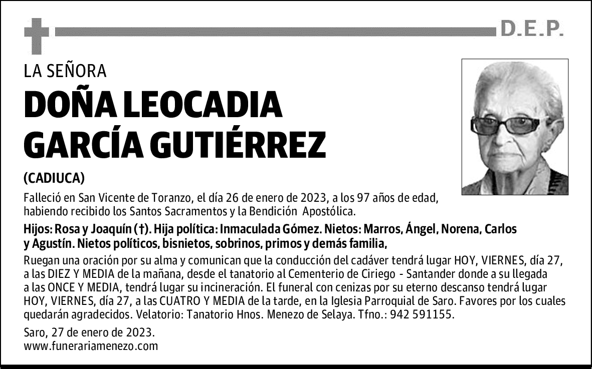 DOÑA LEOCADIA GARCÍA GUTIÉRREZ
