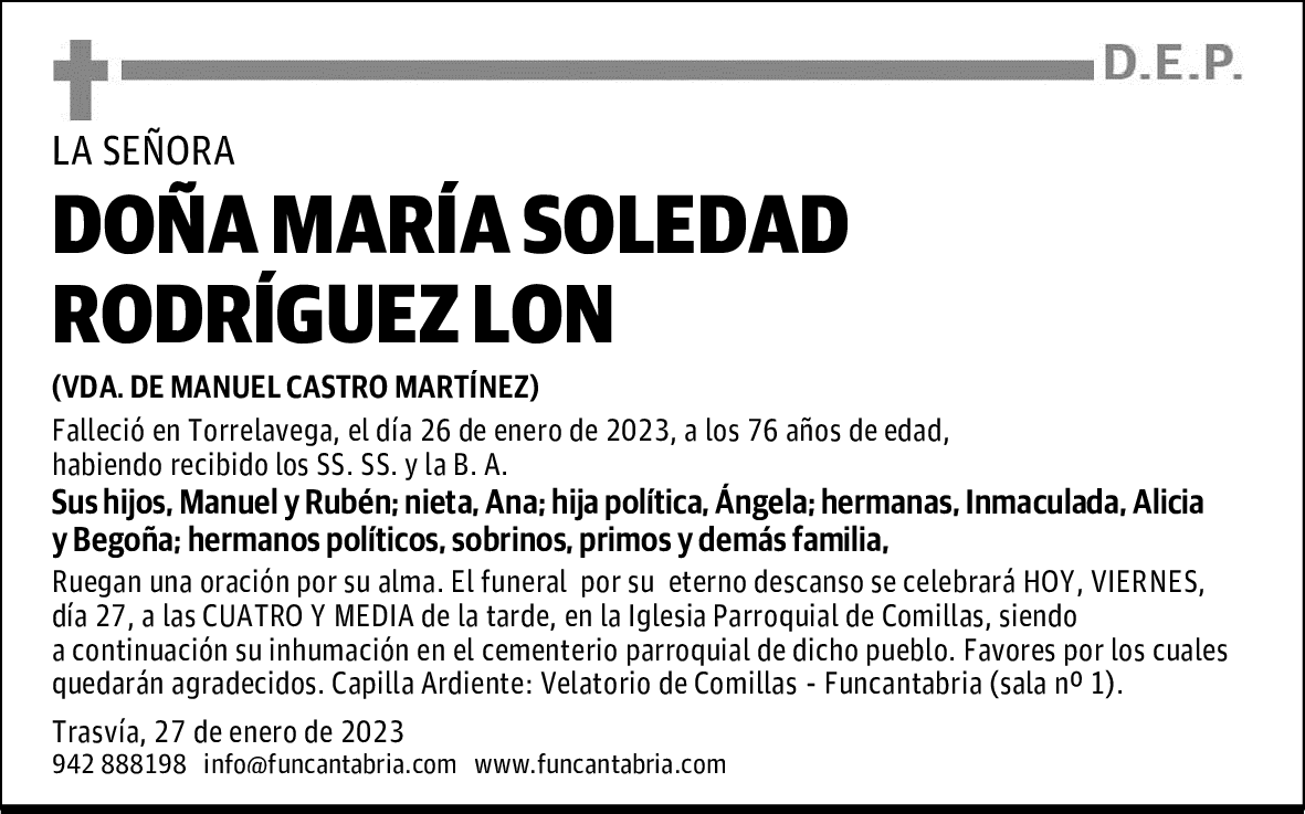 DOÑA MARÍA SOLEDAD RODRÍGUEZ LON