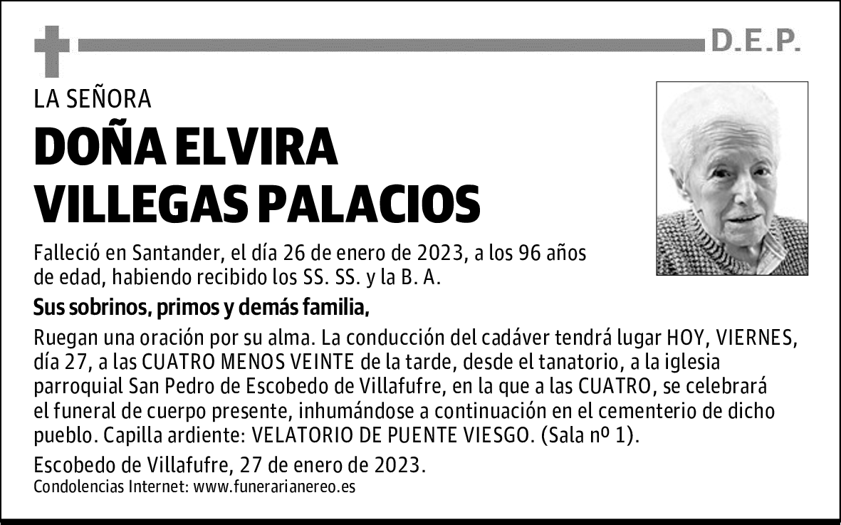 DOÑA ELVIRA VILLEGAS PALACIOS