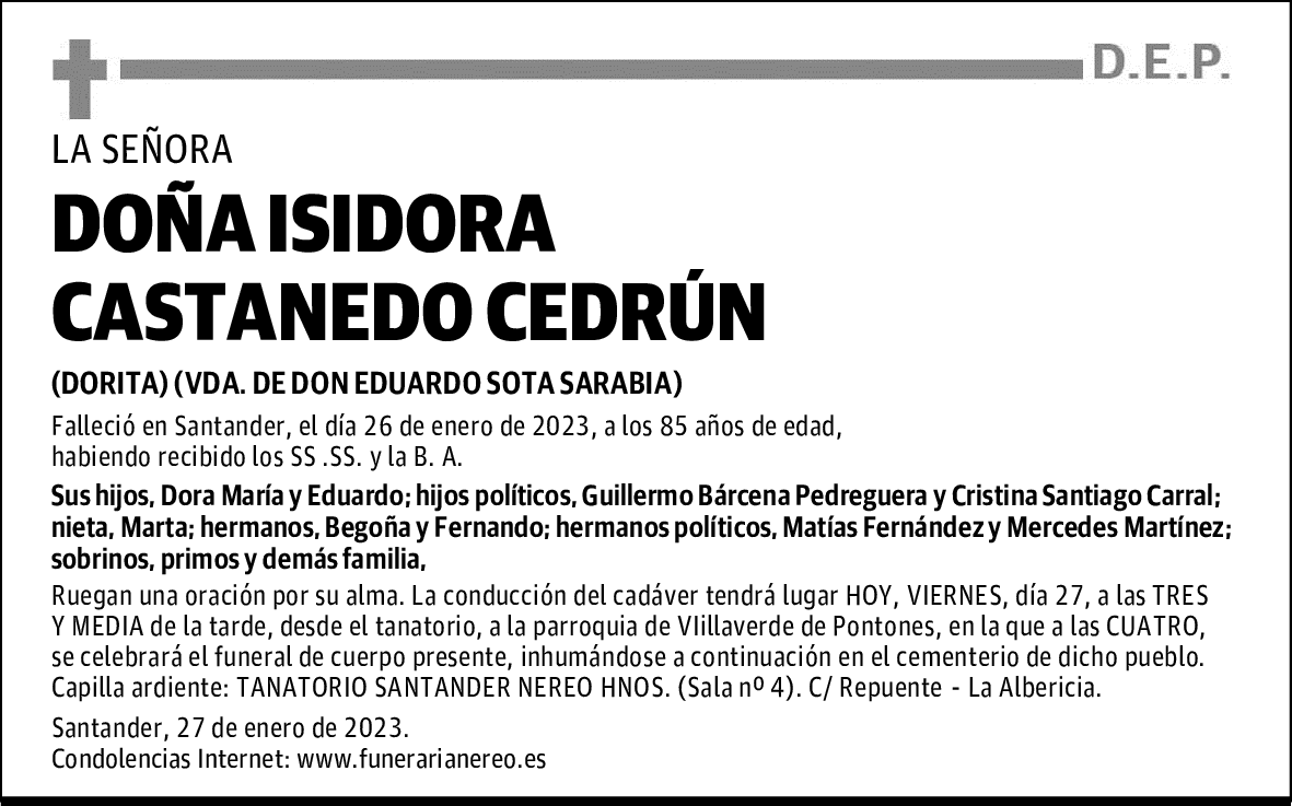 DOÑA ISIDORA CASTANEDO CEDRÚN