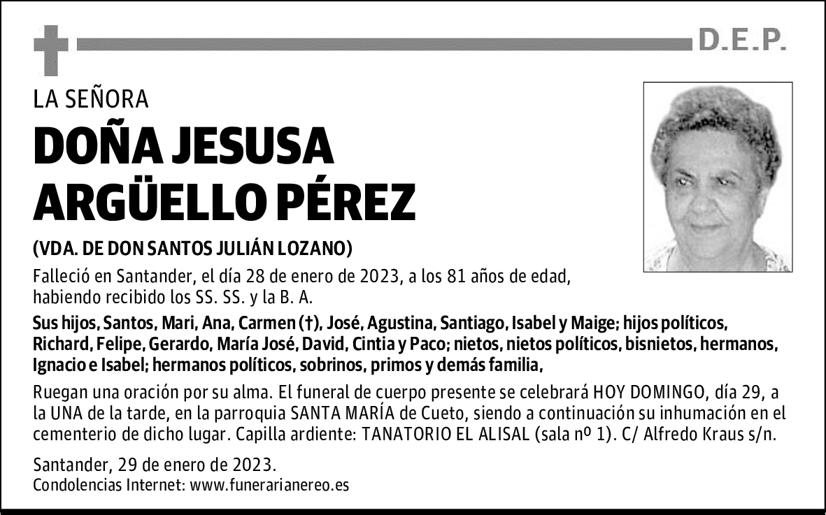 DOÑA JESUSA ARGÜELLO PÉREZ