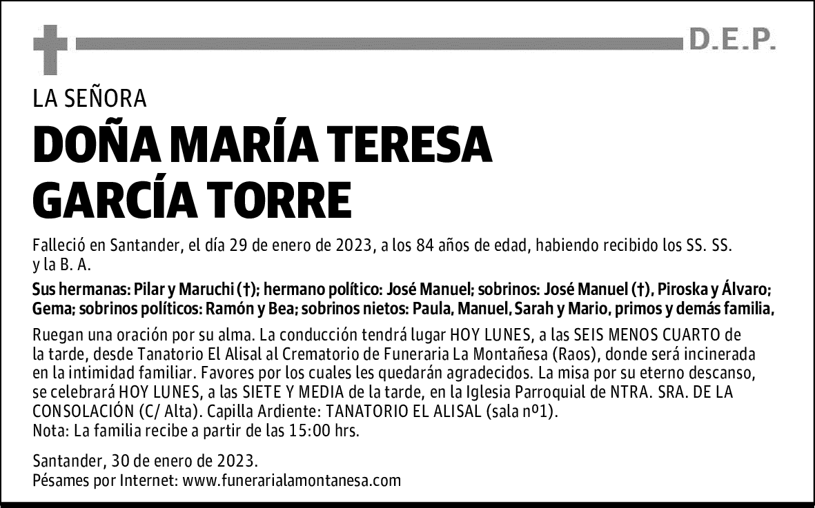 DOÑA MARÍA TERESA GARCÍA TORRE
