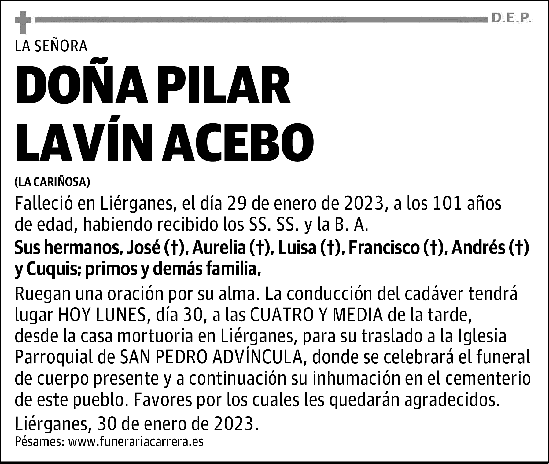 DOÑA PILAR LAVÍN ACEBO
