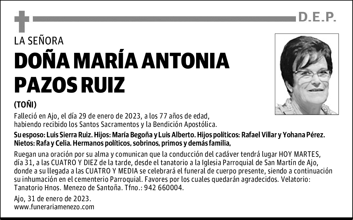 DOÑA MARÍA ANTONIA PAZOS RUIZ