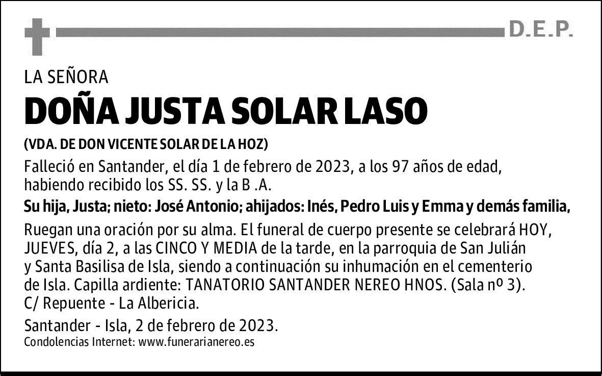 DOÑA JUSTA SOLAR LASO
