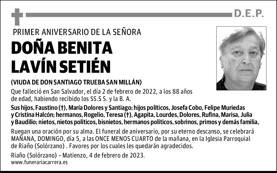 DOÑA BENITA LAVÍN SETIÉN